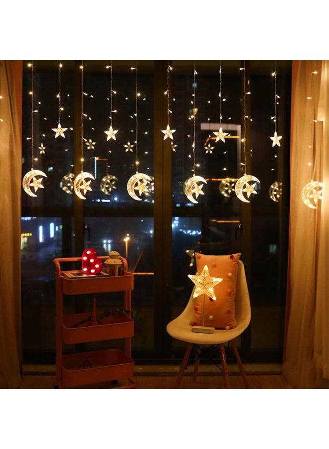 Home Care 10 Hanging Moon & Star Curtain Lights (3 Meter), Warm LED Glow Plug Operated Ramadan & Eid Decorative Lights, Premium Color Box Packaging  Assorted design - Image 4